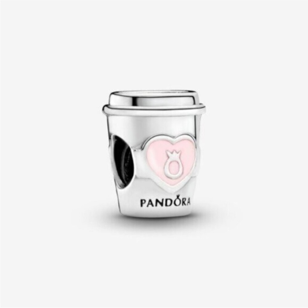 Pandora Silver Charm with Pink Heart Accent